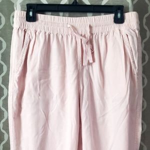 Wonderly joggers, lightweight material, tie waste, light pink color, size large.